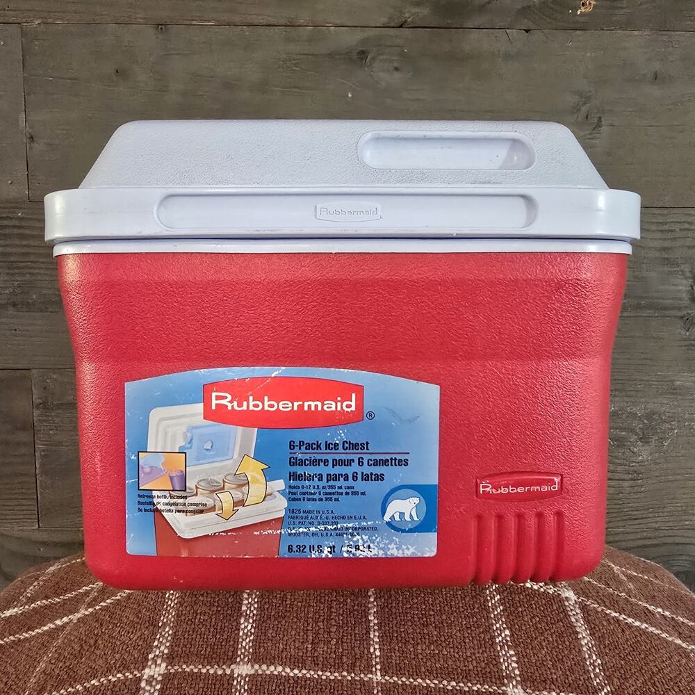 Vtg Rubbermaid Personal Cooler 6 Pack Model 1826 Red/White Handle ICE PACK NEW